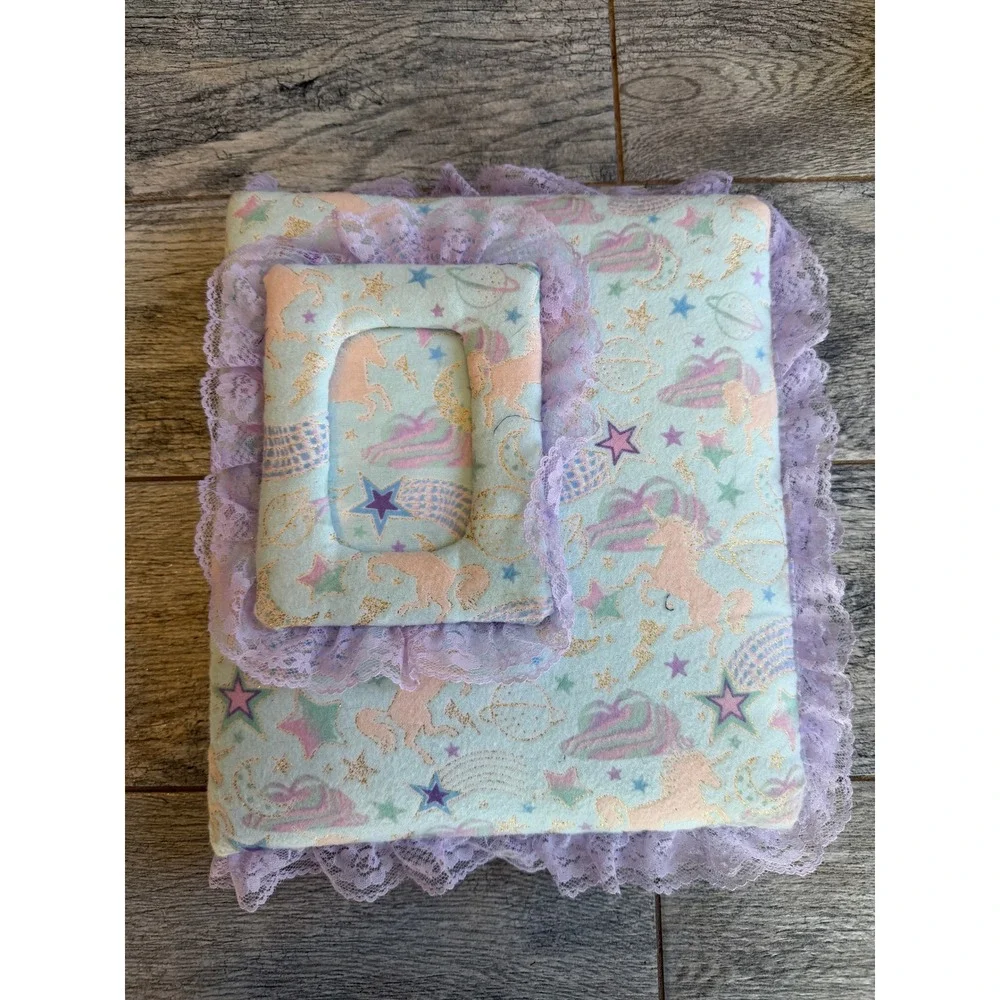 Handmade Photo Album Memory Book Unicorn 3 Ring Binder Fabric Lace Padded Baby